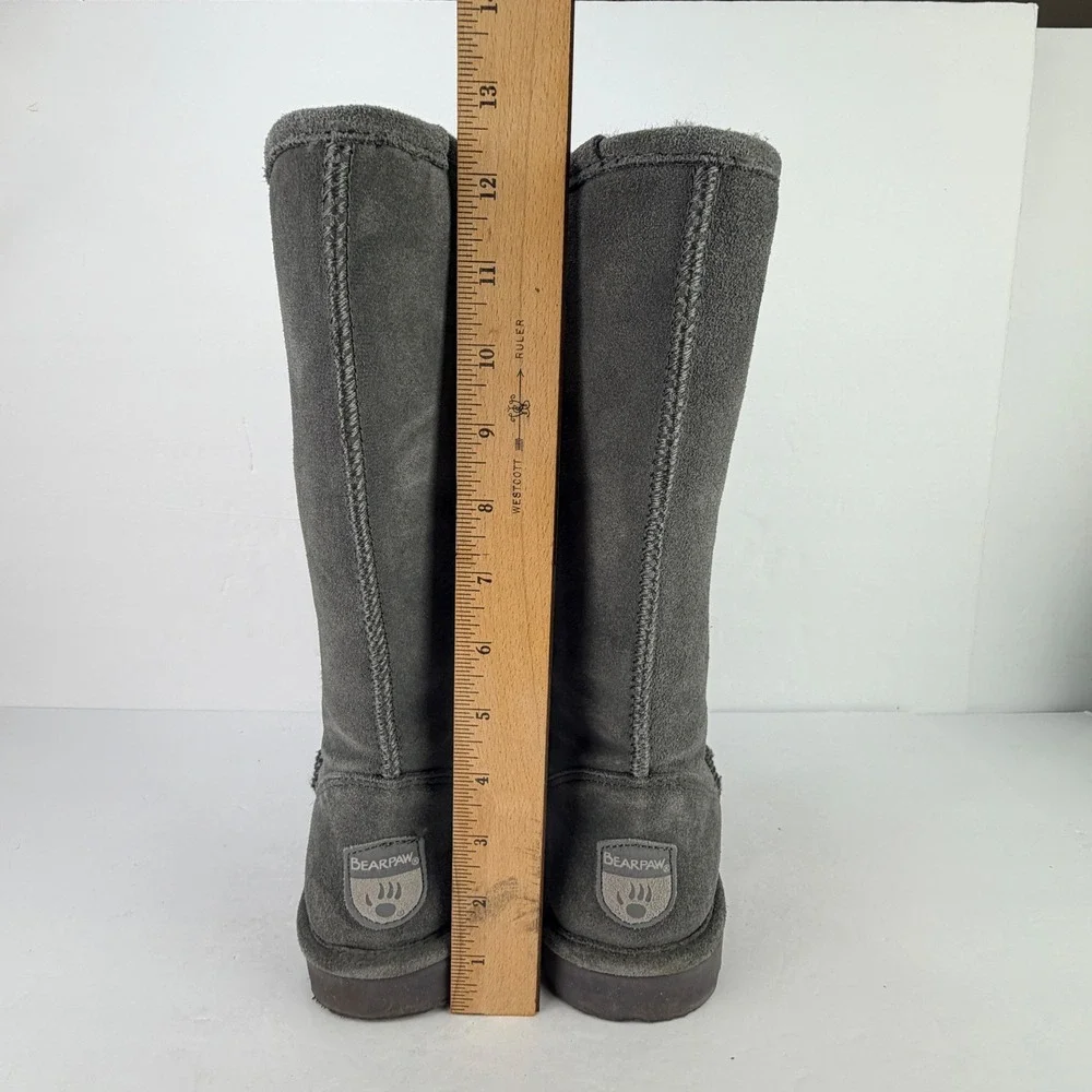 Bearpaw Womens 8 Elle Tall 1963W Charcoal Grey Suede Sheepskin Wool Blend Boots